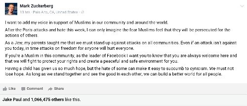 حمایت بنیان‌گذار فیسبوک از مسلمانان جهان