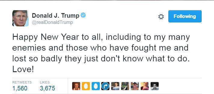 تبریک کنایه آمیز سال نو ترامپ به رقبایش + توئیت