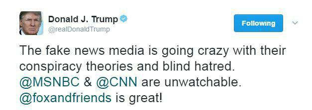 ترامپ:رسانه های خبری جعلی با تئوری های توطئه و نفرت پراکنی های کور خود، عقلشان را از دست داده اند
