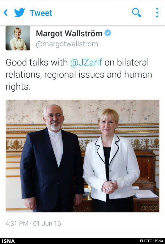 توئیت وزیر خارجه سوئد پس از دیدار با ظریف+تصویر
