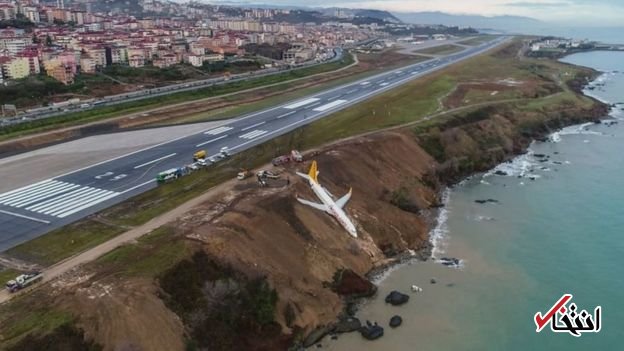 لغزندگی باند فرودگاه در ترکیه، هواپیما را تا لب دریا کشاند +عکس