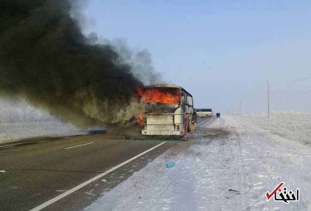 عکس/ آتش سوزی اتوبوس در قزاقستان با ۵۲ کشته