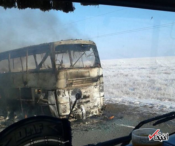 عکس/ آتش سوزی اتوبوس در قزاقستان با ۵۲ کشته