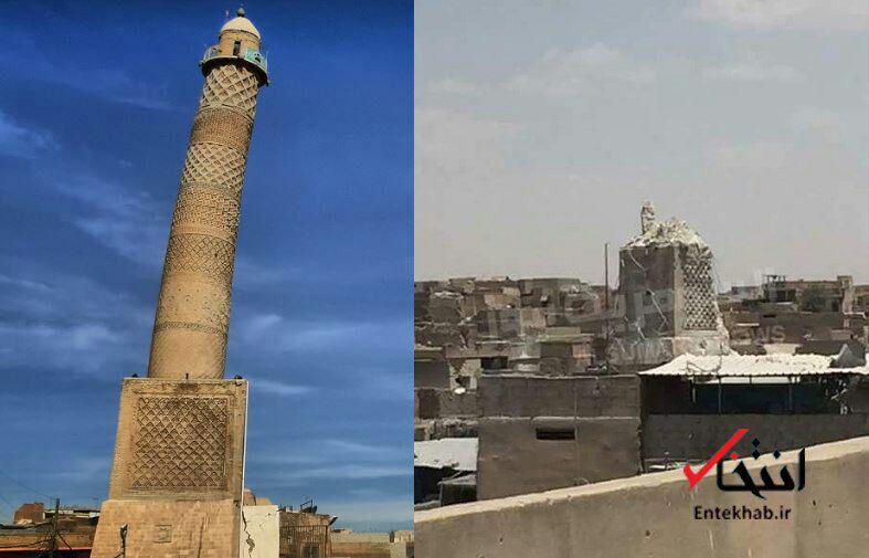عکس / آنچه که از مناره مسجد جامع النوری در موصل باقی ماند