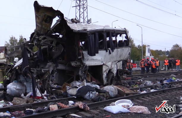 تصاویر : تصادف مرگبار قطار با اتوبوس مسافربری در شرق روسیه