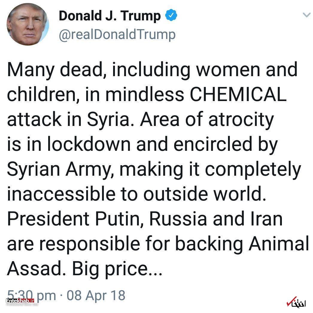 ترامپ: ایران و روسیه بهای سنگینی بابت حمایتشان از بشار اسد می&zwnj;پردازند