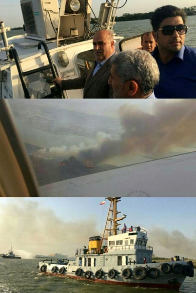 آتش سوزی در نیزارهای نوار مرزی خرمشهر