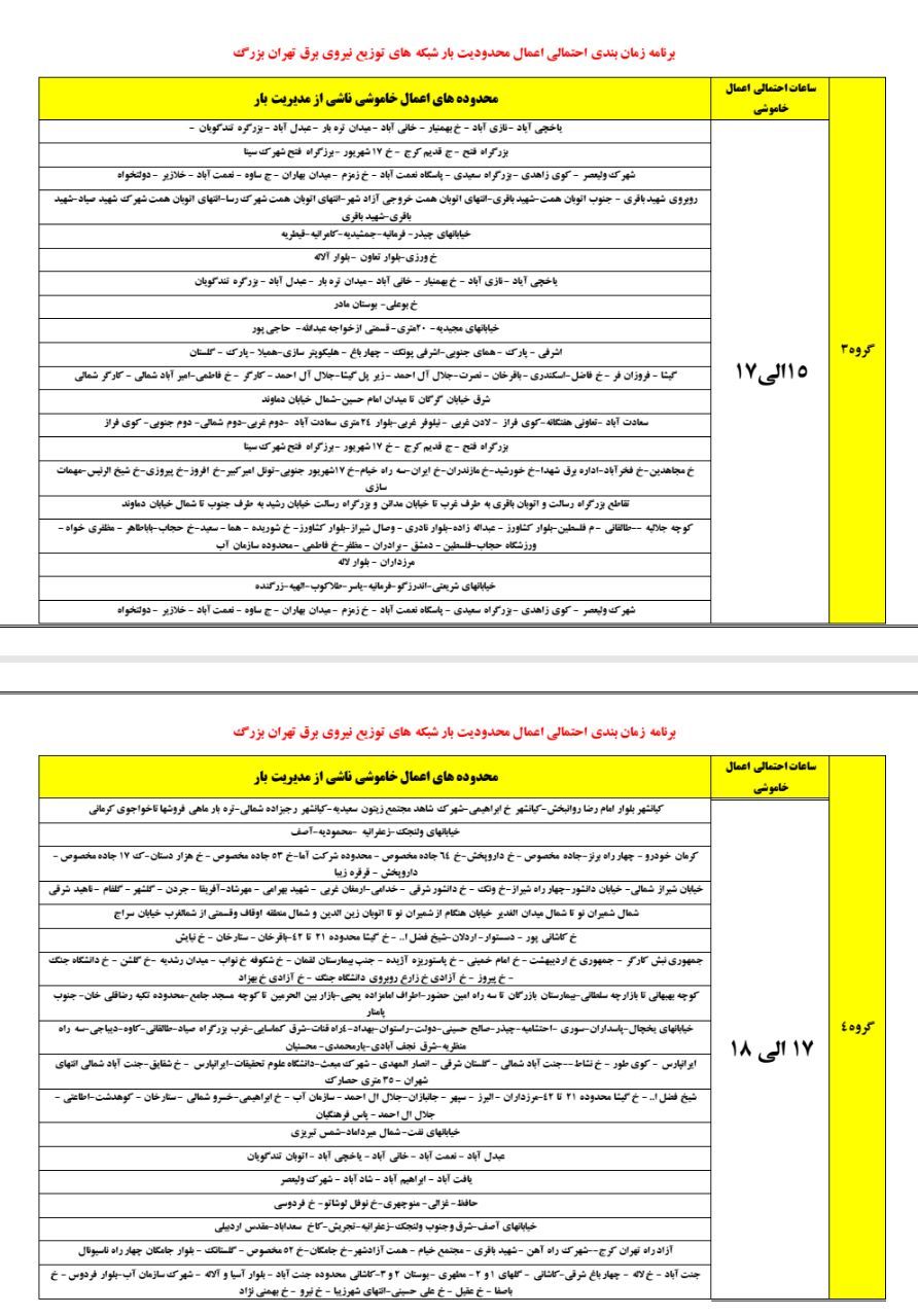 برنامه زمانبندی خاموشی در تهران منتشر شد + جدول