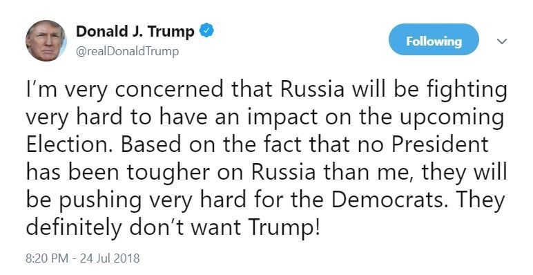 ترامپ: روسها در حمایت از دموکراتها به دنبال دخالت در انتخابات آتی آمریکا هستند ترامپ: روسها در حمایت از دموکراتها به دنبال دخالت در انتخابات آتی آمریکا هستند