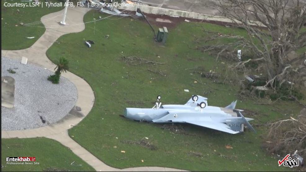 عکس/ آسیب دیدن هواپیماهای جنگنده آمریکا از طوفان مایکل