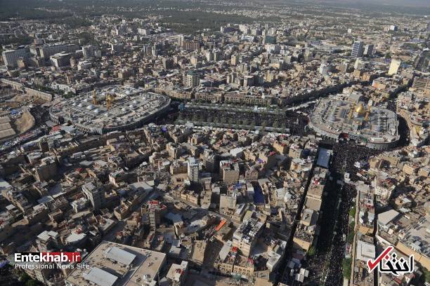 تصاویر هوایی از سیل جاری جمعیت در کربلا