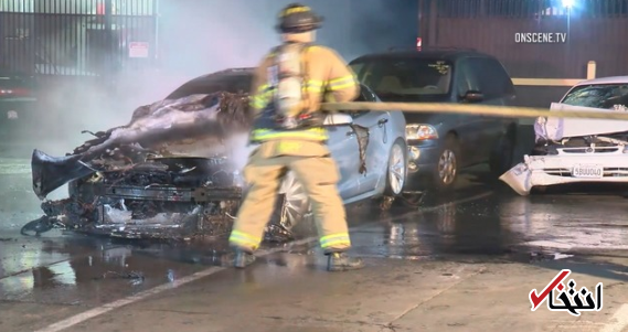 خودرو تسلا S در ایالات متحده آتش گرفت /  مشکل داغ شدن باتری بدون آنکه ماشین حرکت کند!