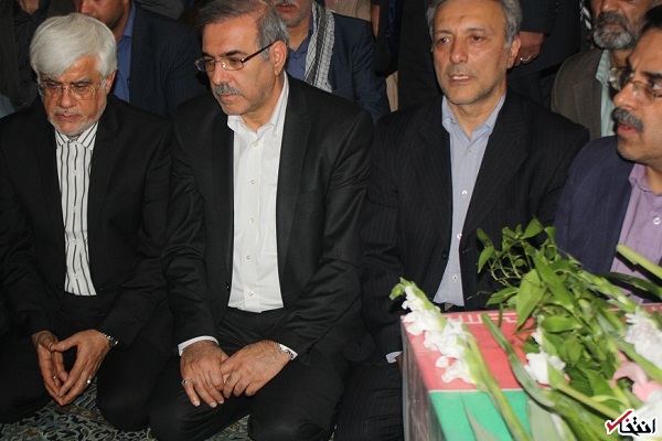 عکس: مرتضی بانک در مراسم وداع با پیکر 175 غواص شهید در دانشگاه تهران