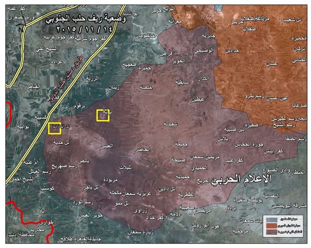 نقشه مناطق تحت کنترل ارتش سوریه در حومه جنوبی حلب