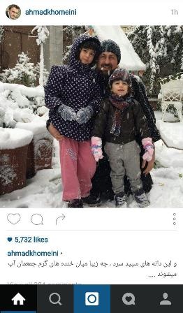 تصویر: سید حسن خمینی و فرزندانش در نخستین برف پاییزی