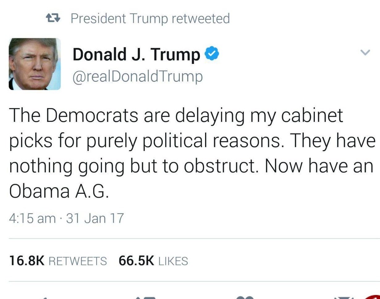 توئیت ترامپ قبل از اخراج دادستان آمریکا