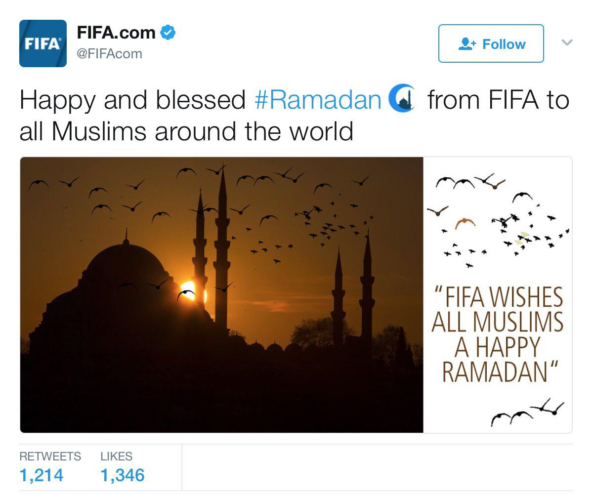 تبریک توئیتری فیفا به مناسبت فرا رسیدن ماه مبارک رمضان