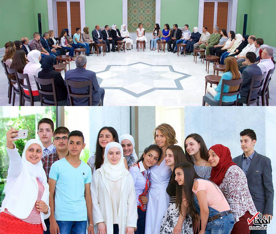 عکس / دیدار گروهی از دانش آموزان سوری با همسر بشار اسد