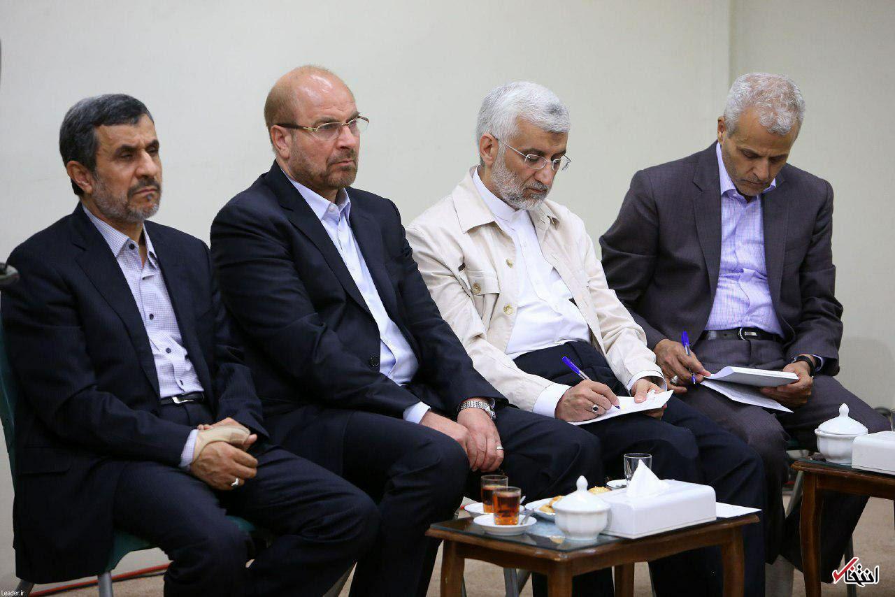 عکس/ قالیباف، احمدی‌نژاد و جلیلی در دیدار اعضای مجمع تشخیص با مقام معظم رهبری