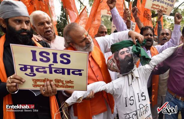 عکس/ آتش زدن آدمک ابوبکر البغدادی در هند