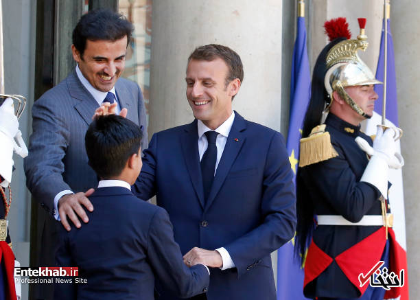 عکس/ امیر قطر با پسرش به دیدار مکرون رفت