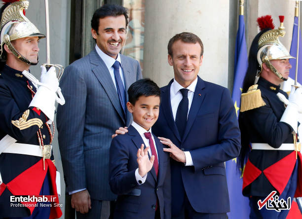 عکس/ امیر قطر با پسرش به دیدار مکرون رفت