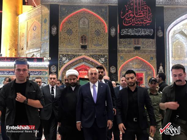 عکس/ حضور وزیر خارجه ترکیه در حرم امام علی و دیدار با مقتدی صدر
