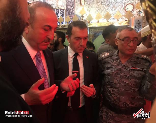 عکس/ حضور وزیر خارجه ترکیه در حرم امام علی و دیدار با مقتدی صدر