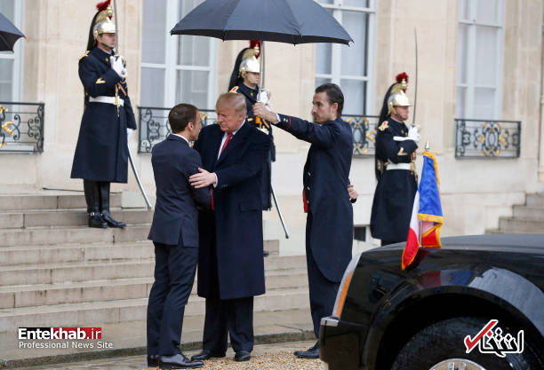 عکس/ استقبال رئیس جمهور فرانسه از ترامپ