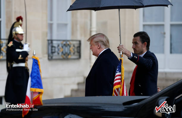 عکس/ استقبال رئیس جمهور فرانسه از ترامپ