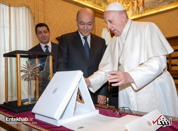 عکس/ دیدار رئیس جمهور عراق و همسرش با پاپ فرانسیس