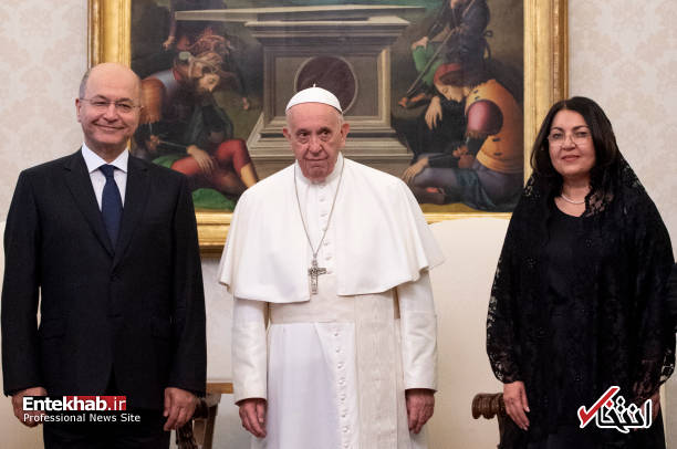 عکس/ دیدار رئیس جمهور عراق و همسرش با پاپ فرانسیس
