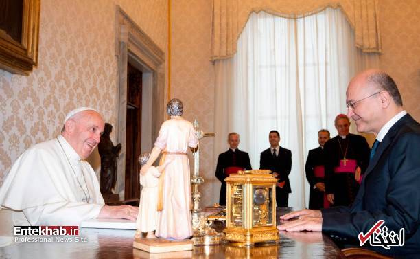 عکس/ دیدار رئیس جمهور عراق و همسرش با پاپ فرانسیس