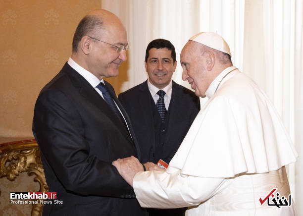عکس/ دیدار رئیس جمهور عراق و همسرش با پاپ فرانسیس