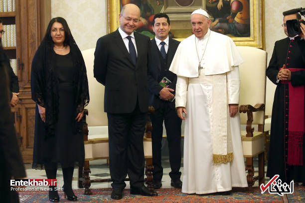 عکس/ دیدار رئیس جمهور عراق و همسرش با پاپ