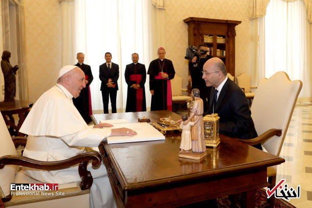 عکس/ دیدار رئیس جمهور عراق و همسرش با پاپ