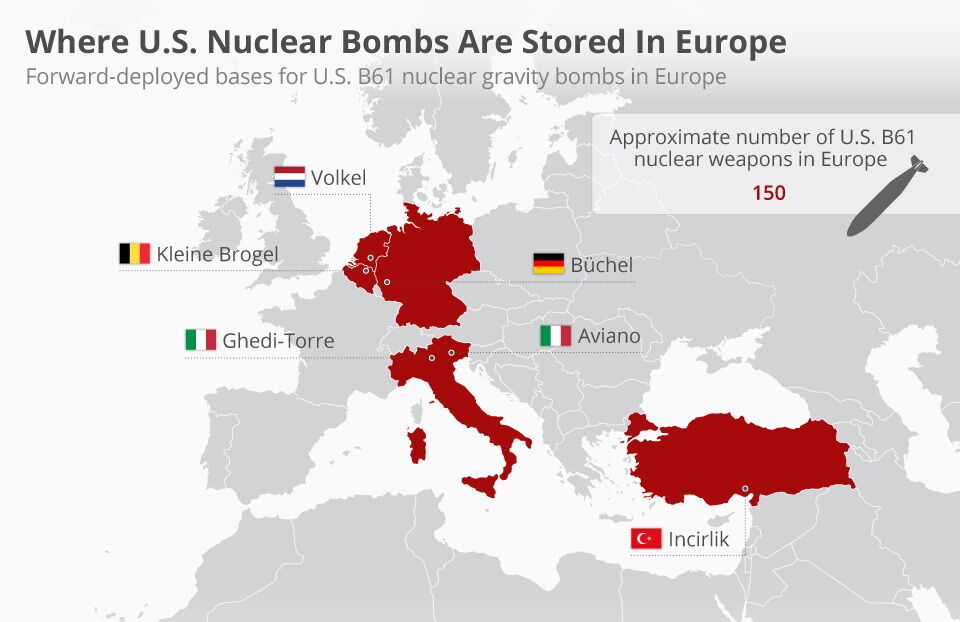 بمب های اتمی آمریکا در شش پایگاه در اروپا ذخیره شده اند