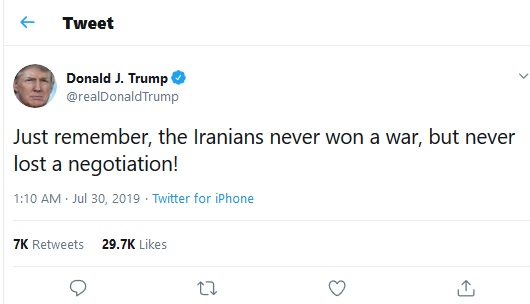 ترامپ: ايراني ها هرگز در مذاكره شكست نخورده‌اند