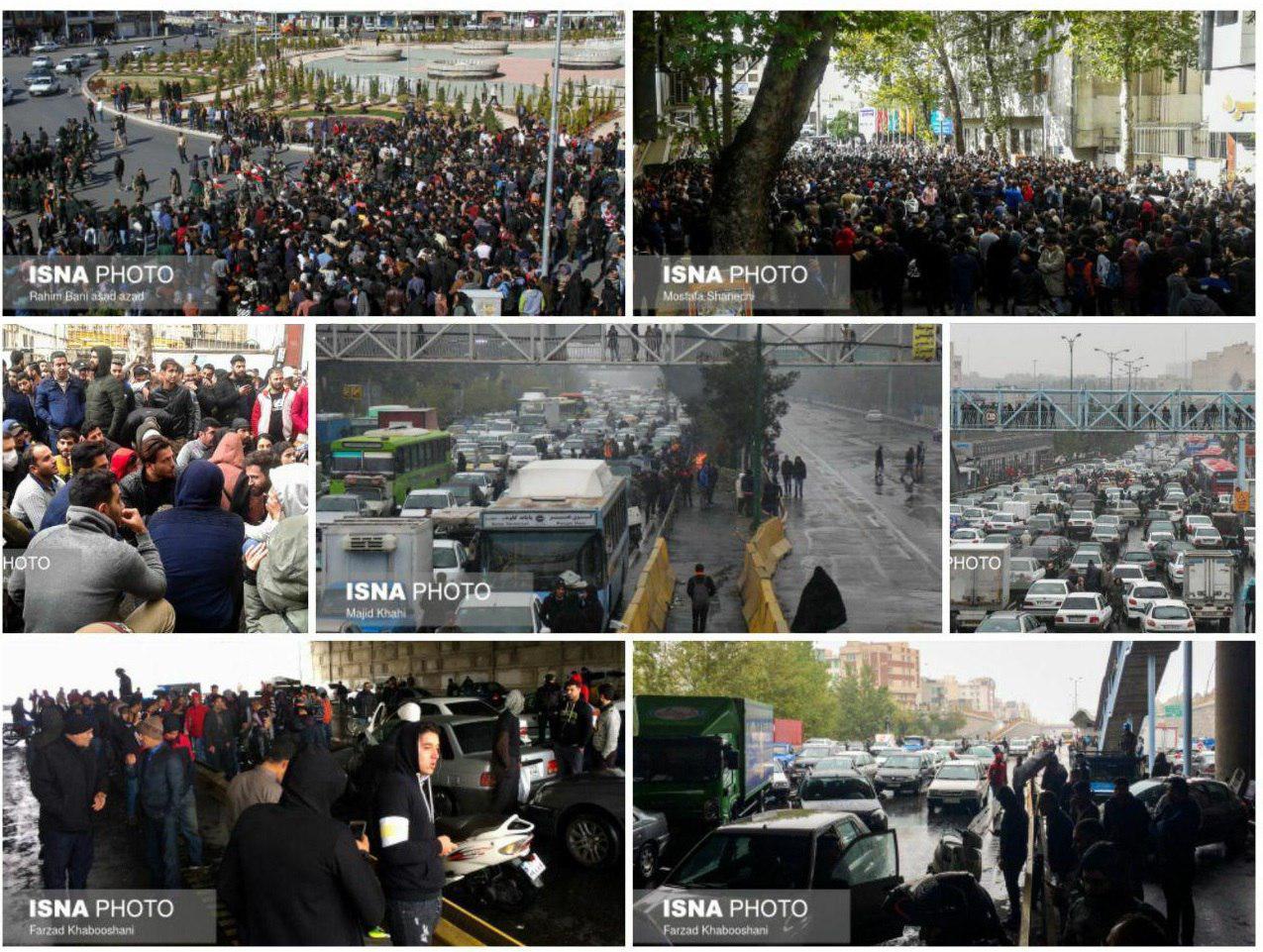 تصاویری از اعتراضات امروز در پی گرانی و سهمیه‌بندی بنزین