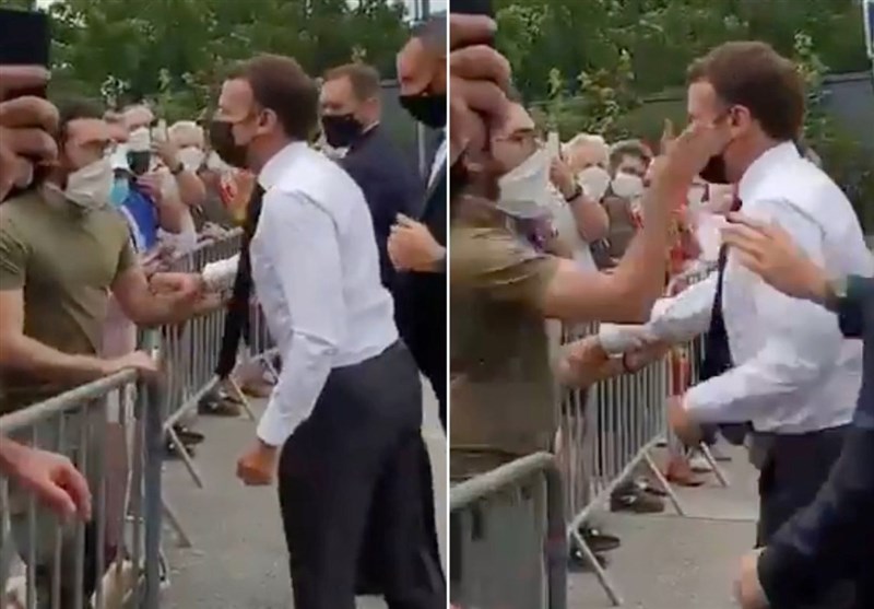 حمله یکی از معترضان به مکرون  / کاخ الیزه: سیلی زده نشد؛ تلاشی برای انجام آن بود+فیلم