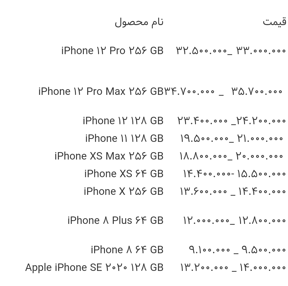 قیمت انواع آیفون امروز ۴ خرداد ۱۴۰۰