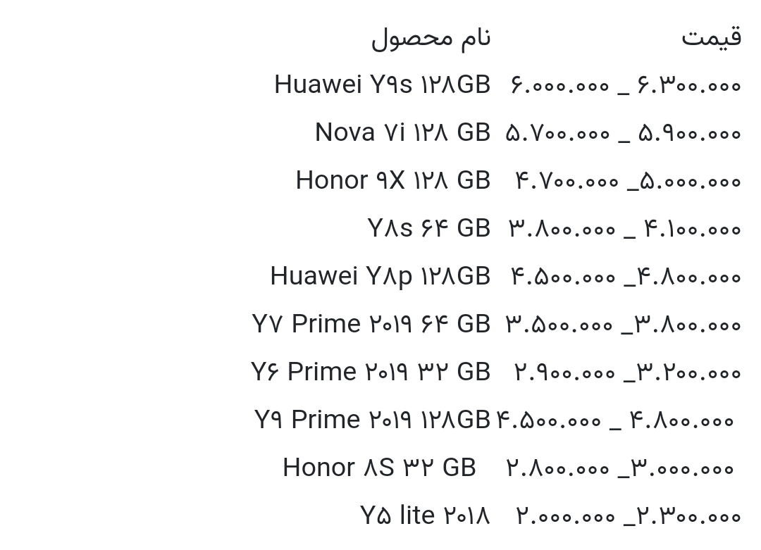 قیمت وشی های هواوی امروز ۳ تیر ۱۴۰۰