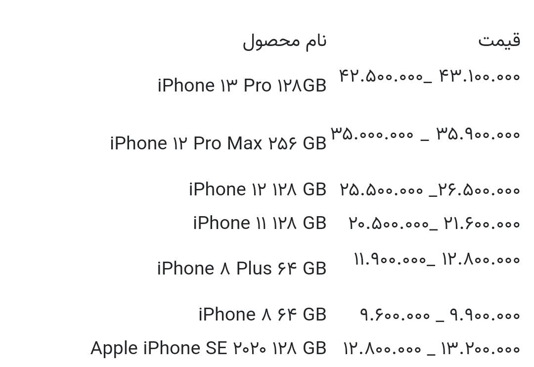 قیمت انواع آیفون امروز ۱۶ مهر ۱۴۰۰