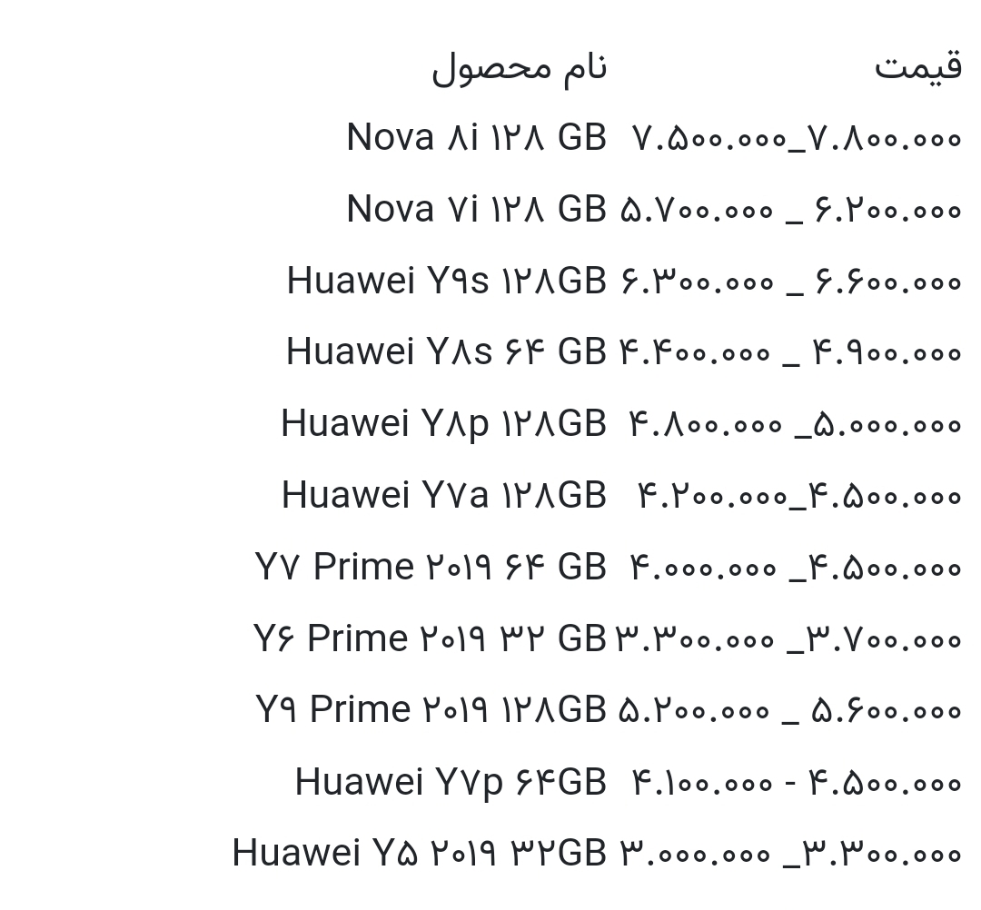 قیمت انواع گوشی هواوی امروز ۱۰ آذر ۱۴۰۰