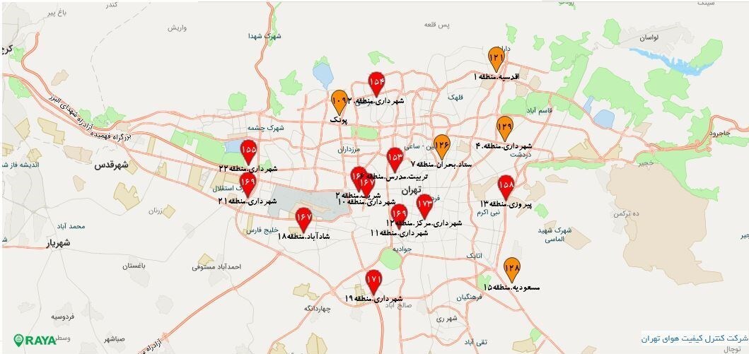 هوای تهران در وضعیت ناسالم برای همه گروه‌ها / ۱۱ ایستگاه در شرایط قرمز