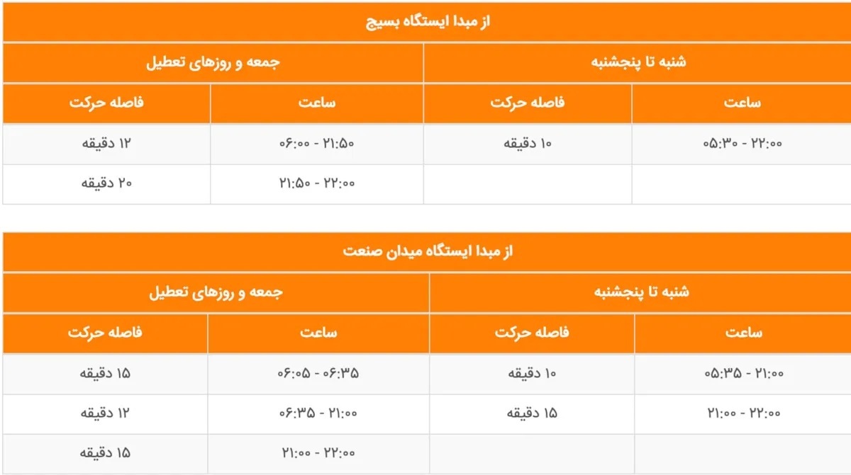 نقشه و زمان حرکت قطارهای متروی تهران