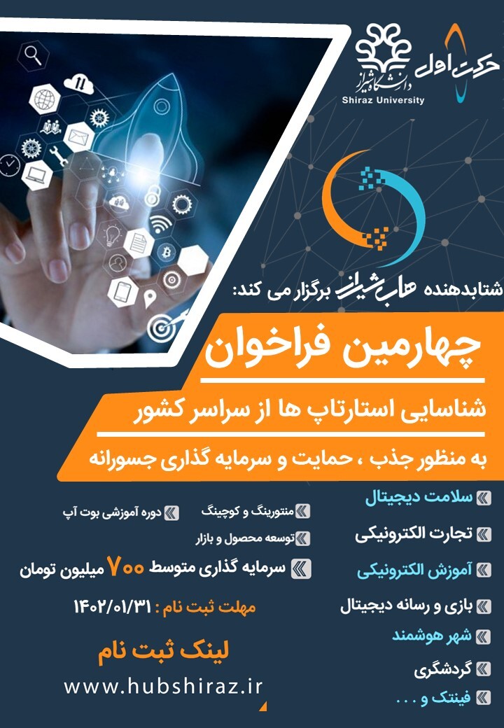 چهارمین فراخوان حمایت از استارتاپ‌های سراسر کشور ( لبخند چهارم ) توسط “هاب شیراز” آغاز شد