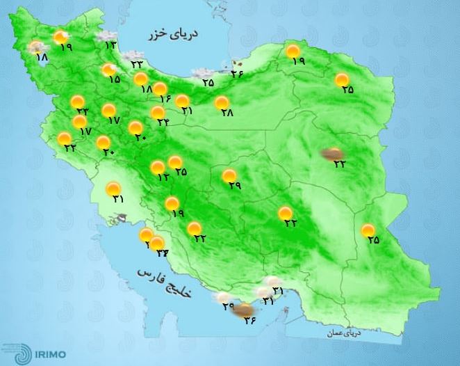 وضعیت آب و هوا، امروز ۱۲ تیر ۱۴۰۱ / خیزش گرد و خاک در البرز، قم و تهران