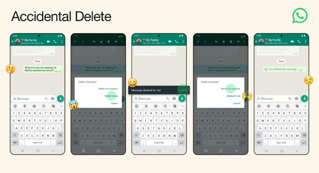 واتس‌اپ با قابلیت Accidental Delete، لغو انتخاب گزینه «حذف برای من» را ممکن می‌کند
