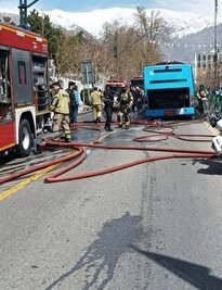ویدیویی از آتش‌سوزی در اتوبوس بی‌آرتی تهران